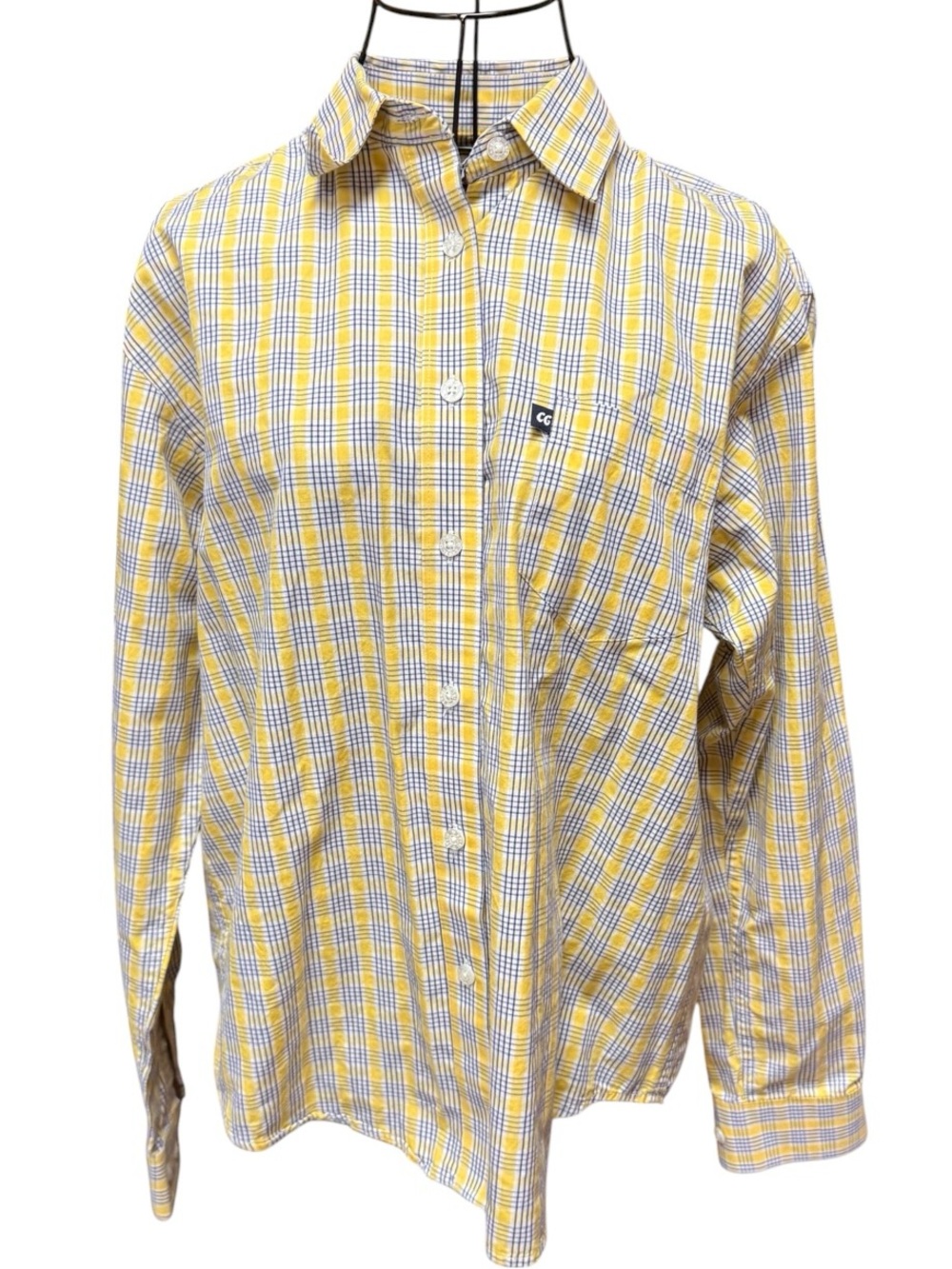 Cruel Girl western 100% Cotton Yellow and Blue Plaid Button-Down Shirt
